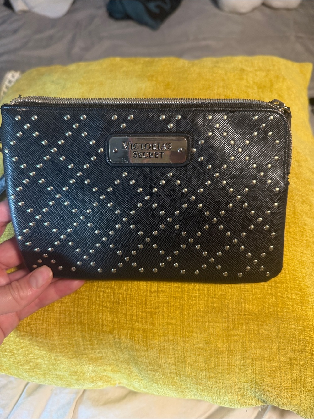Victoria's Secret Black Studded Zip Cosmetic Case